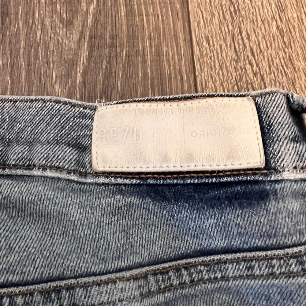 Re/Done Hi Rise Ankle Crop Stretch Distressed Straight Jeans Size 27 90s Wash - Picture 8 of 8